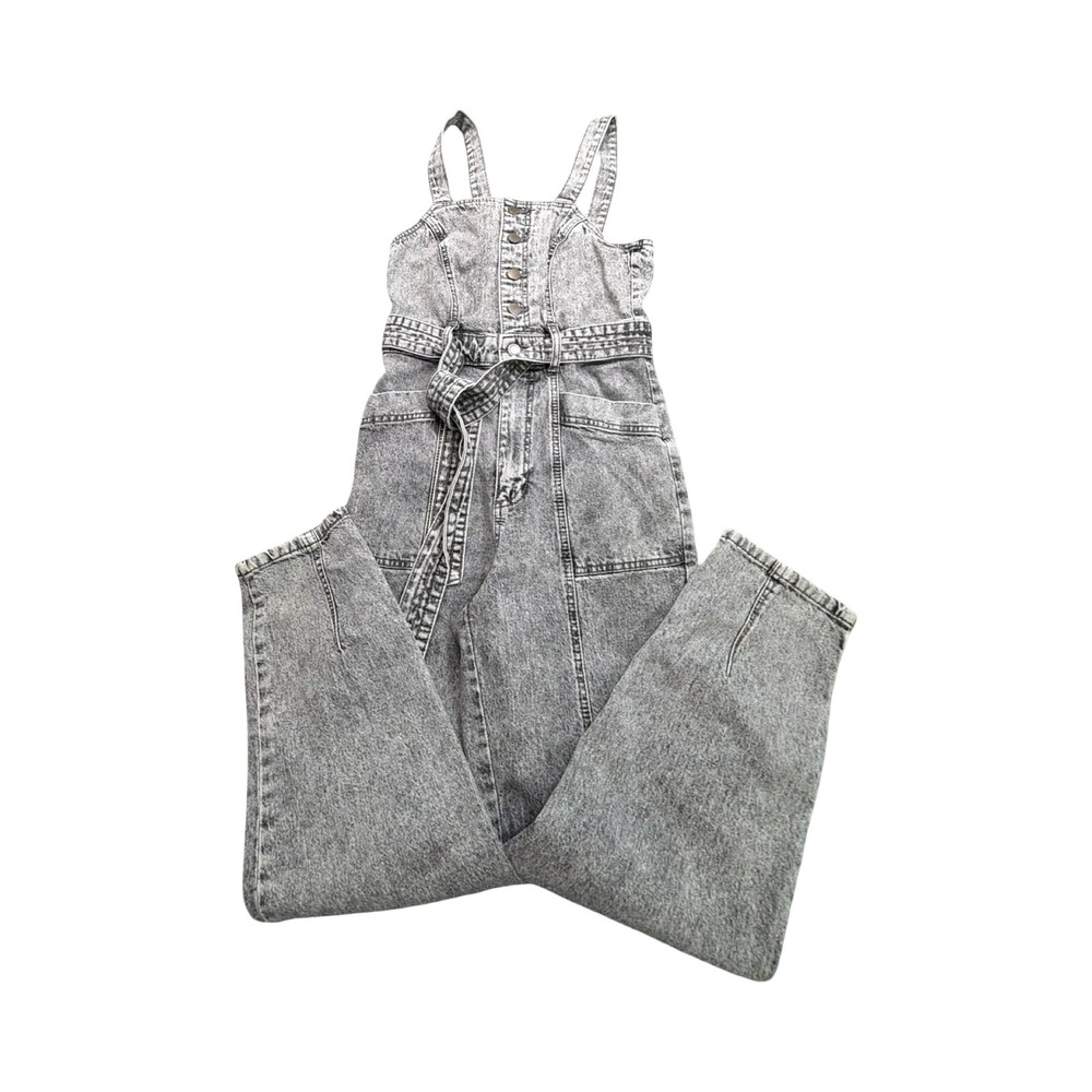 Universal Thread Jumpsuit Womens 2 Grey Acid Wash Wide Leg Denim Belted